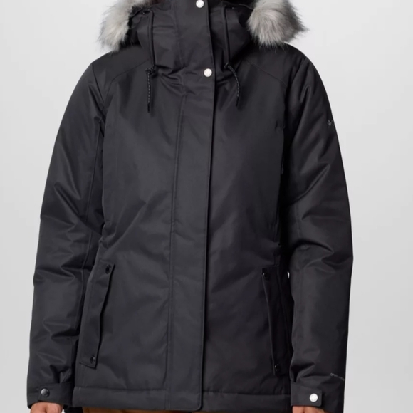 Columbia Women's Black Winter Jacket with Faux Fur Hood Size Xl